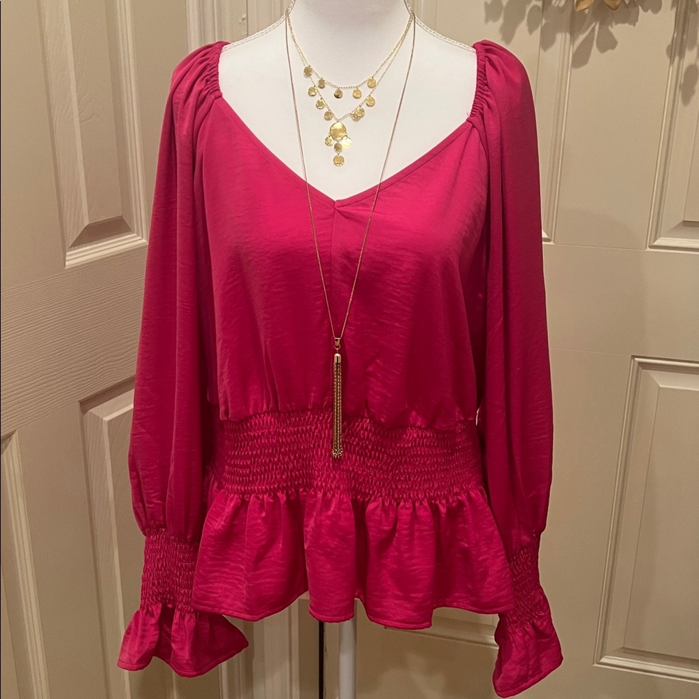 INC International Concepts Women's Fuchsia Smocked Blouse NEVER WORN!